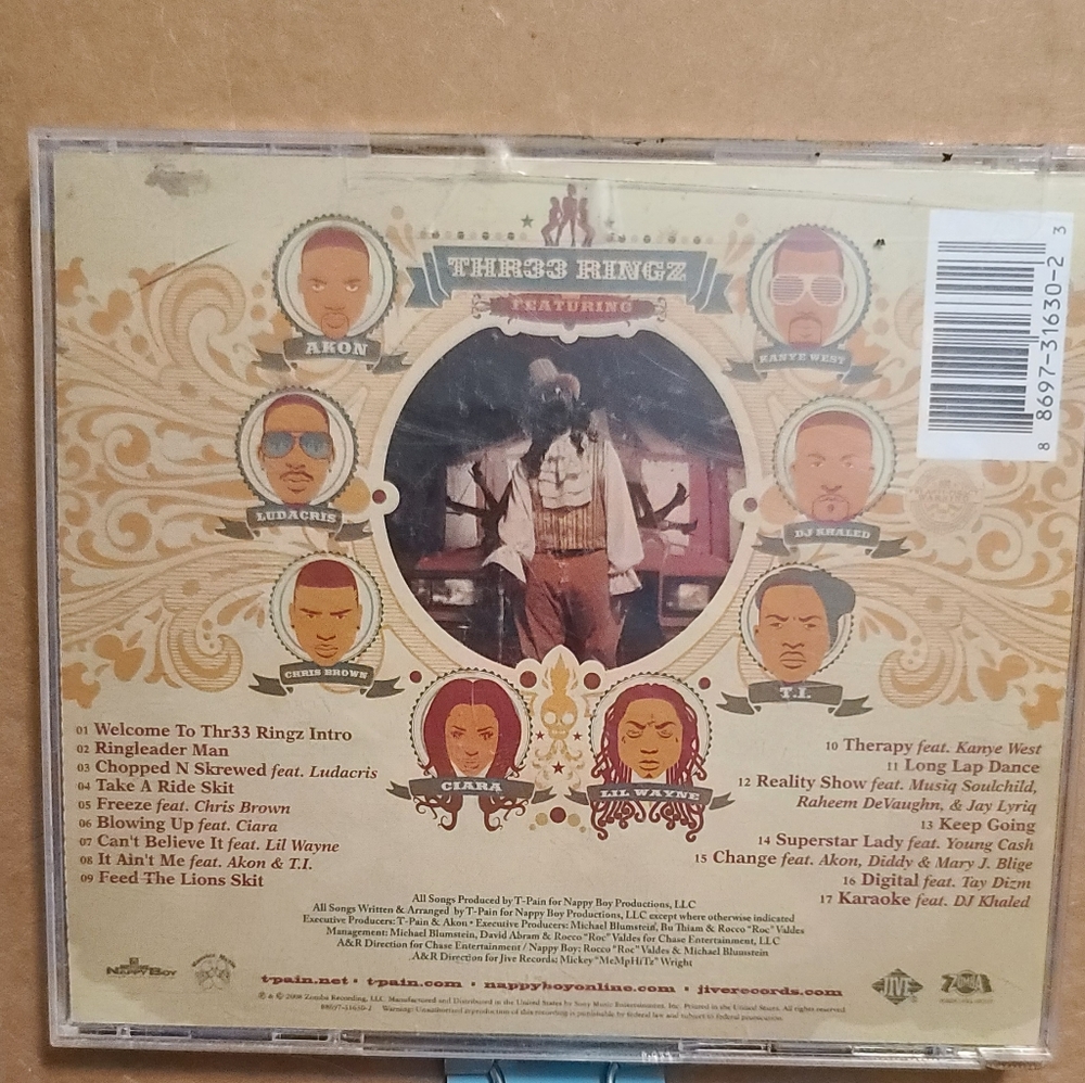 T Pain Thr33 Ringz cracked cover but cd fine i have not played this cd. As is - Picture 4 of 4